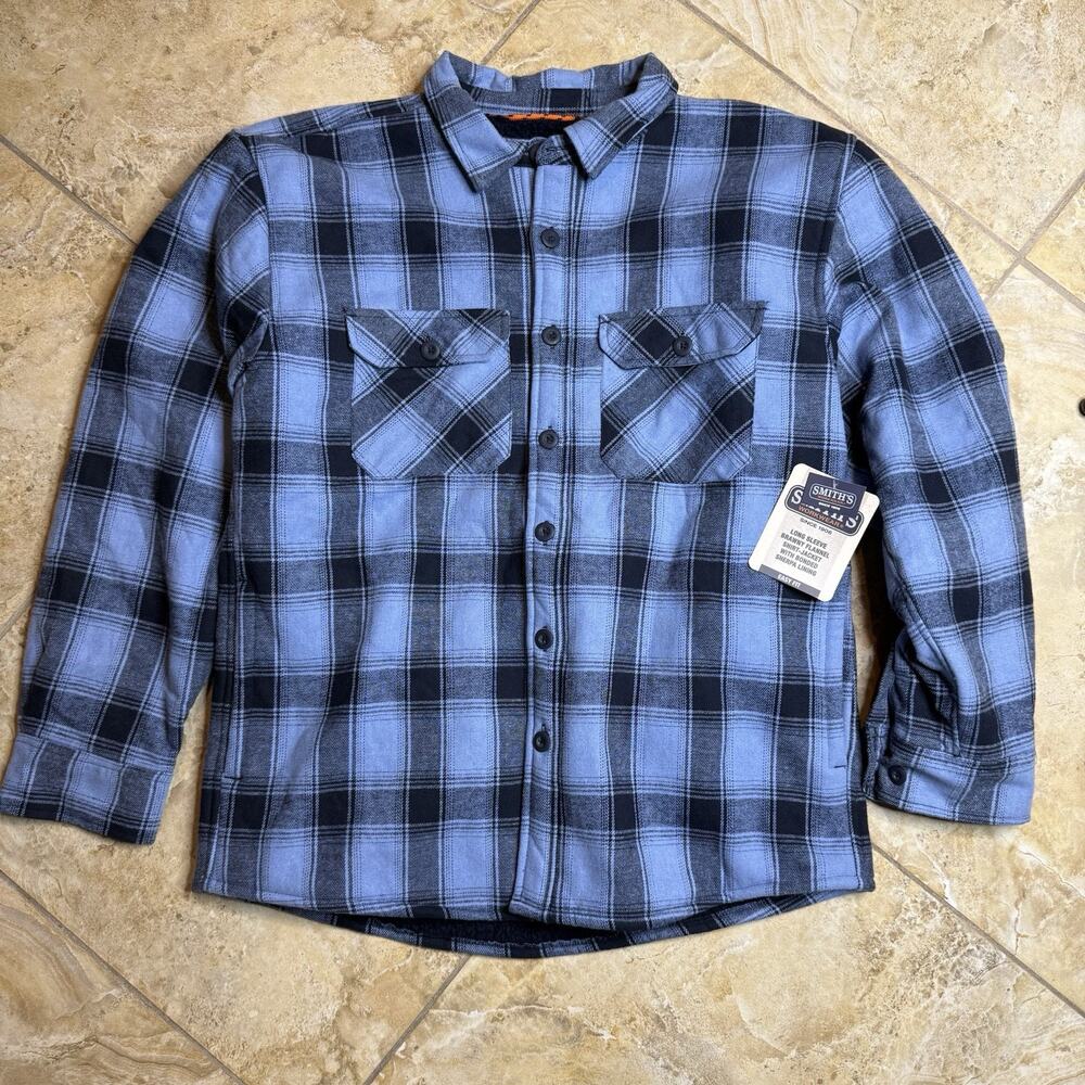 Smith’s Workwear Sherpa Lined Flannel Shirt Jacket Men’s XL Blue Plaid